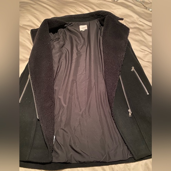 Loft Ann Taylor wool Sherpa moto zipper long black winter coat jacket oversized - Picture 12 of 12